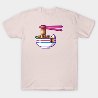 Noodle Egg With Chopstick Cartoon T-Shirt